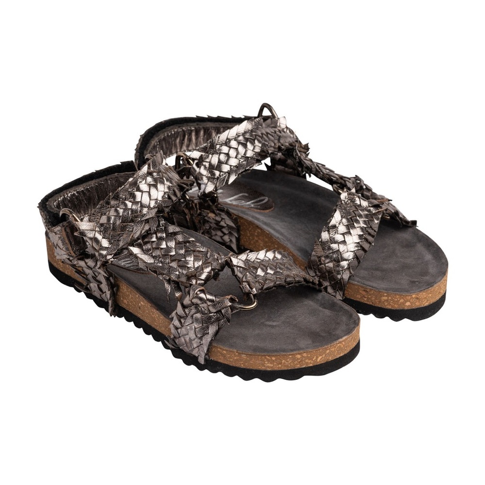 Naughty Monkey Pewter Metallic Leather Braided Sandals